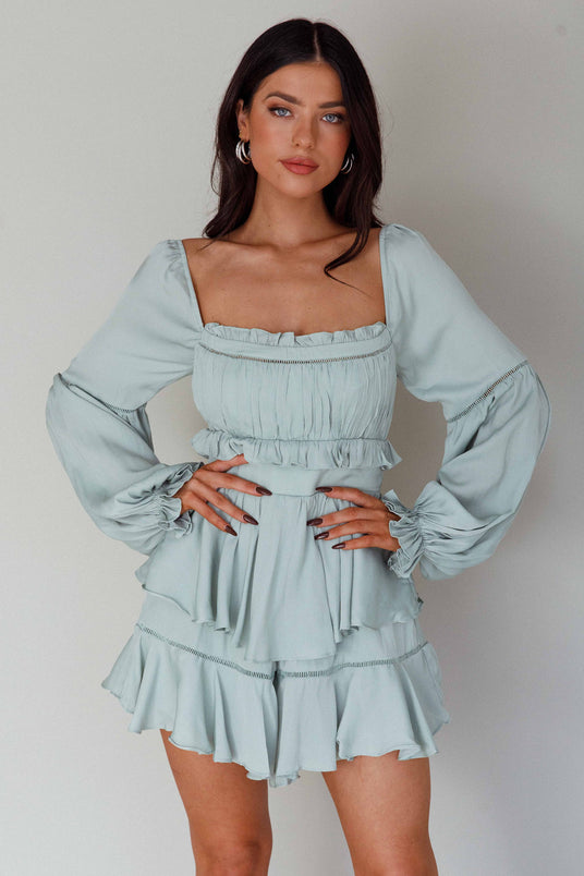 Laney Long Sleeve Frill Trim Romper White