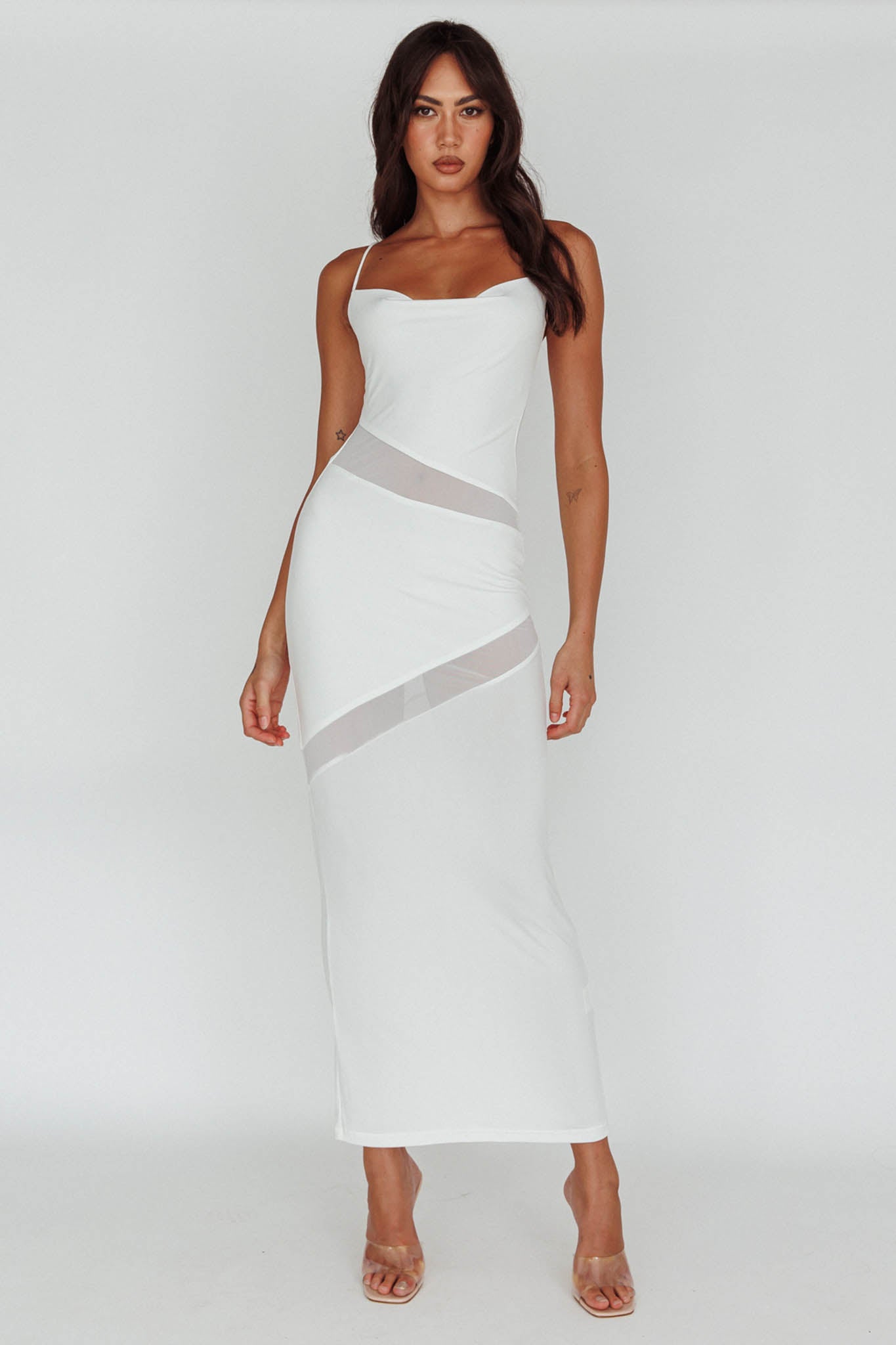 Shop the Sun Kissed Cowl Tied Back Maxi Dress White | Selfie Leslie