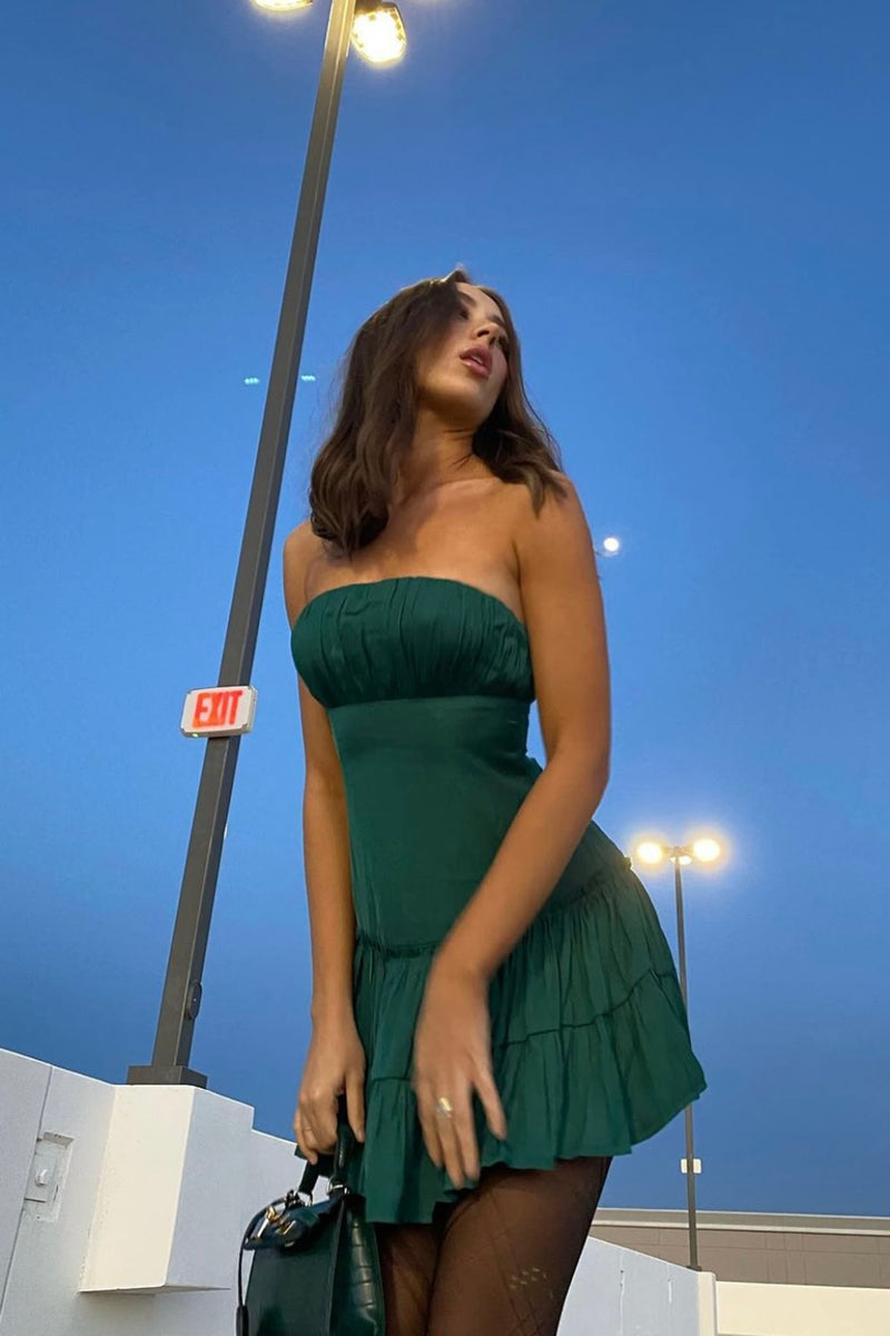 Shop the On A Whim Strapless Dropped Waist Dress Forest Green | Selfie ...