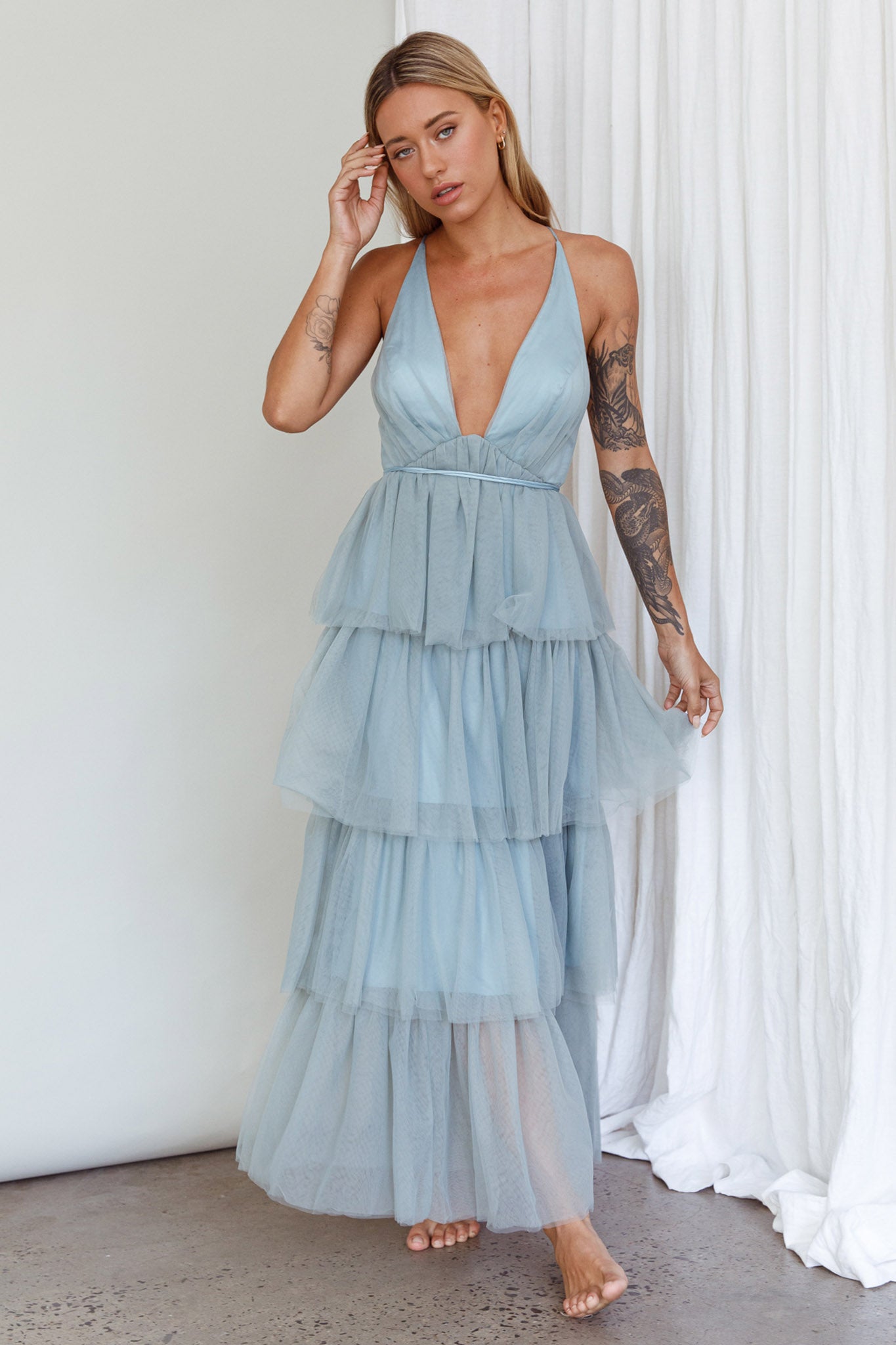 Shop the Auguste Tiered Frill Midi Dress Sage Green | Selfie Leslie