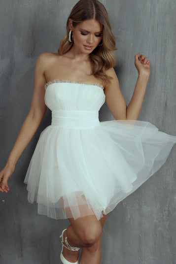 Shop the Fayette Strapless Mesh Mini Dress White | Selfie Leslie
