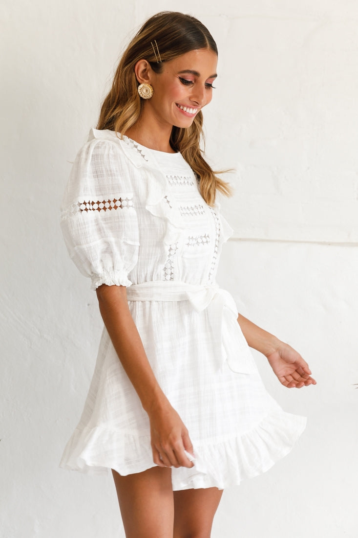 Shop the Delia Puff Sleeve Crochet Detail Dress White | Selfie Leslie