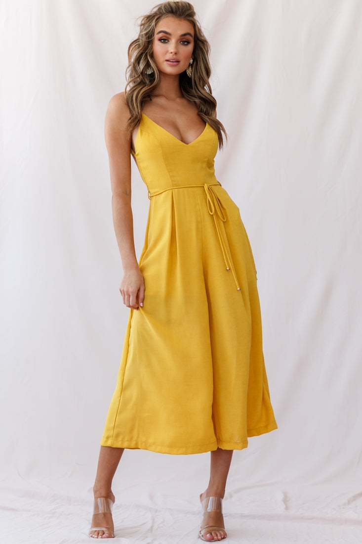 Shop the Brighton Low Back Wide Leg Jumpsuit Mustard | Selfie Leslie