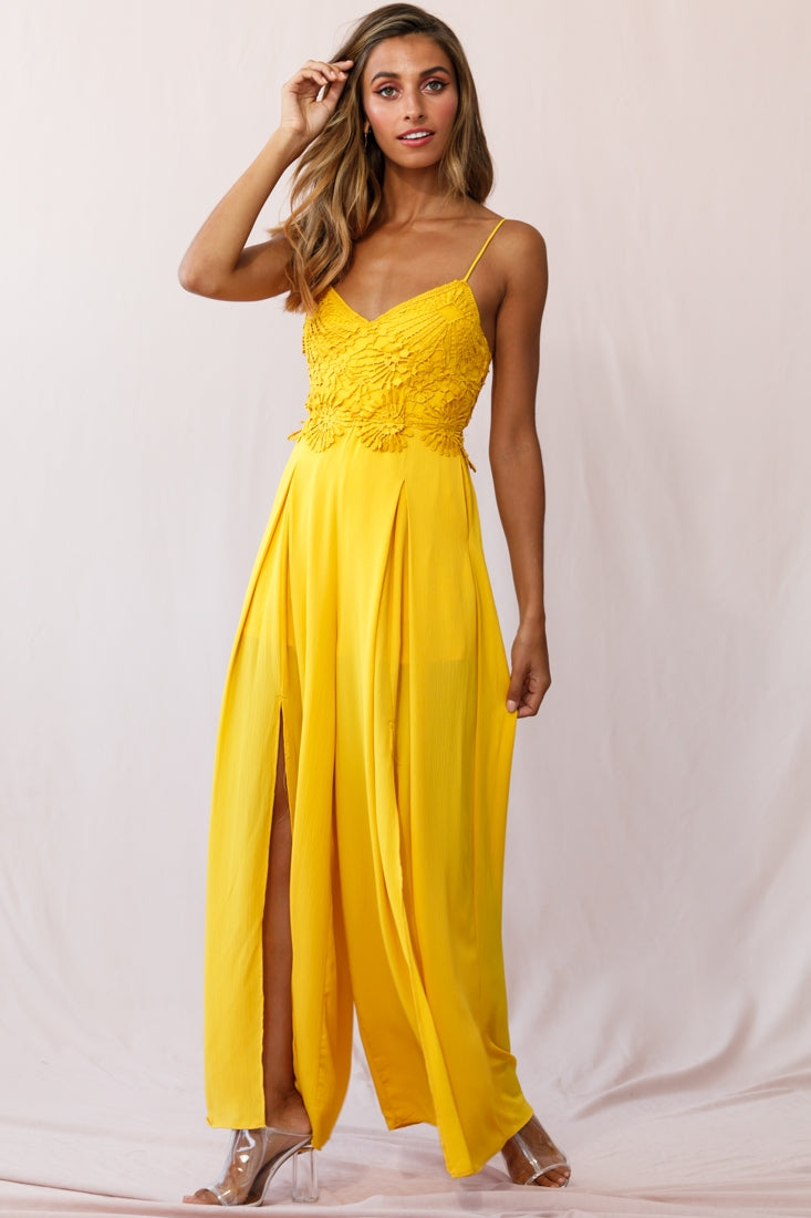 Shop the Ada Appliqué Embroidery Bust Wide Leg Jumpsuit Mustard ...