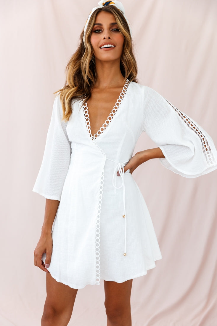Shop the Jadee Bell Sleeve Wrap Dress White | Selfie Leslie
