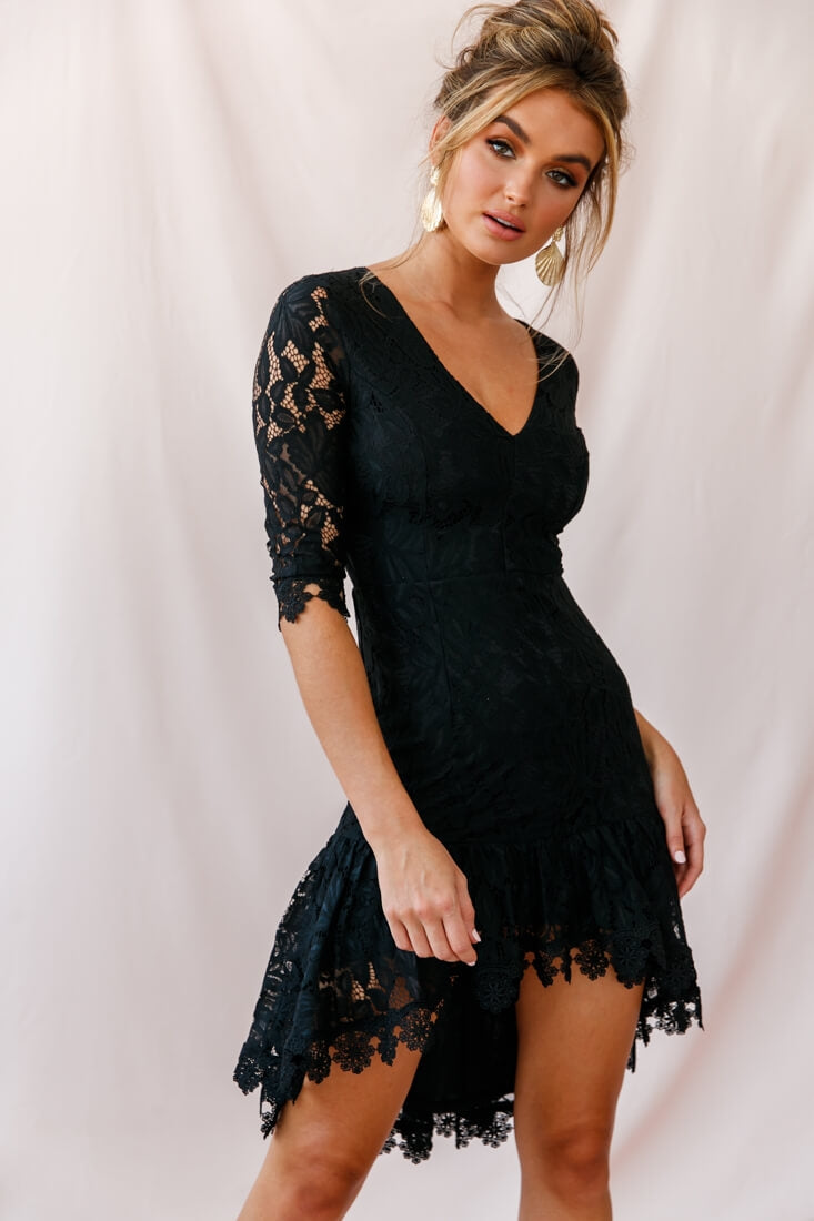 Shop the Aurora Lace High-Low Hem Dress Black | Selfie Leslie