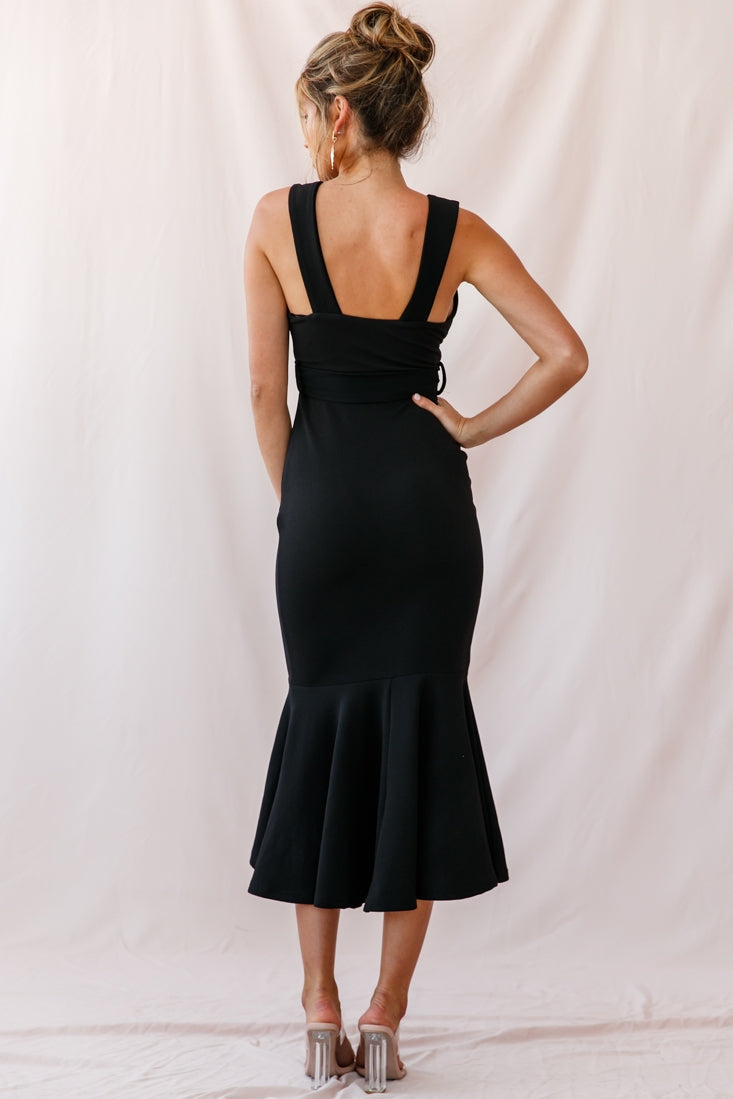 Buy the Sorry Not Sorry Wide Strap Flounce Dress Black | Selfie Leslie