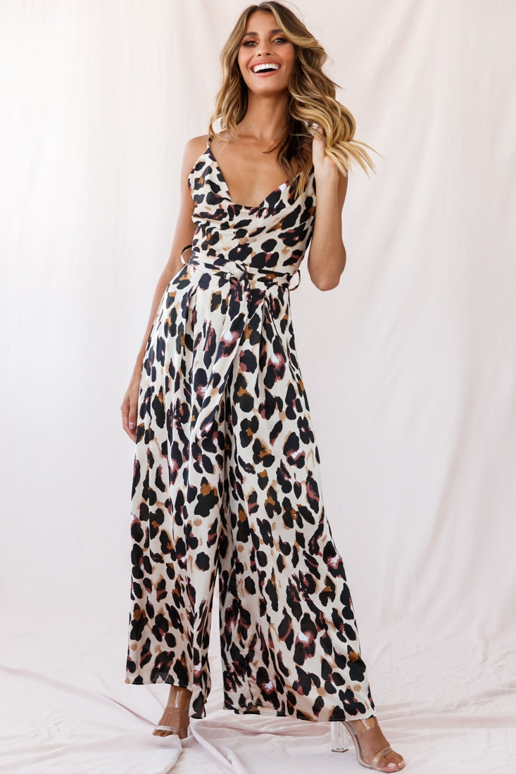 Shop the Mali Wide Leg Belted Jumpsuit Leopard | Selfie Leslie