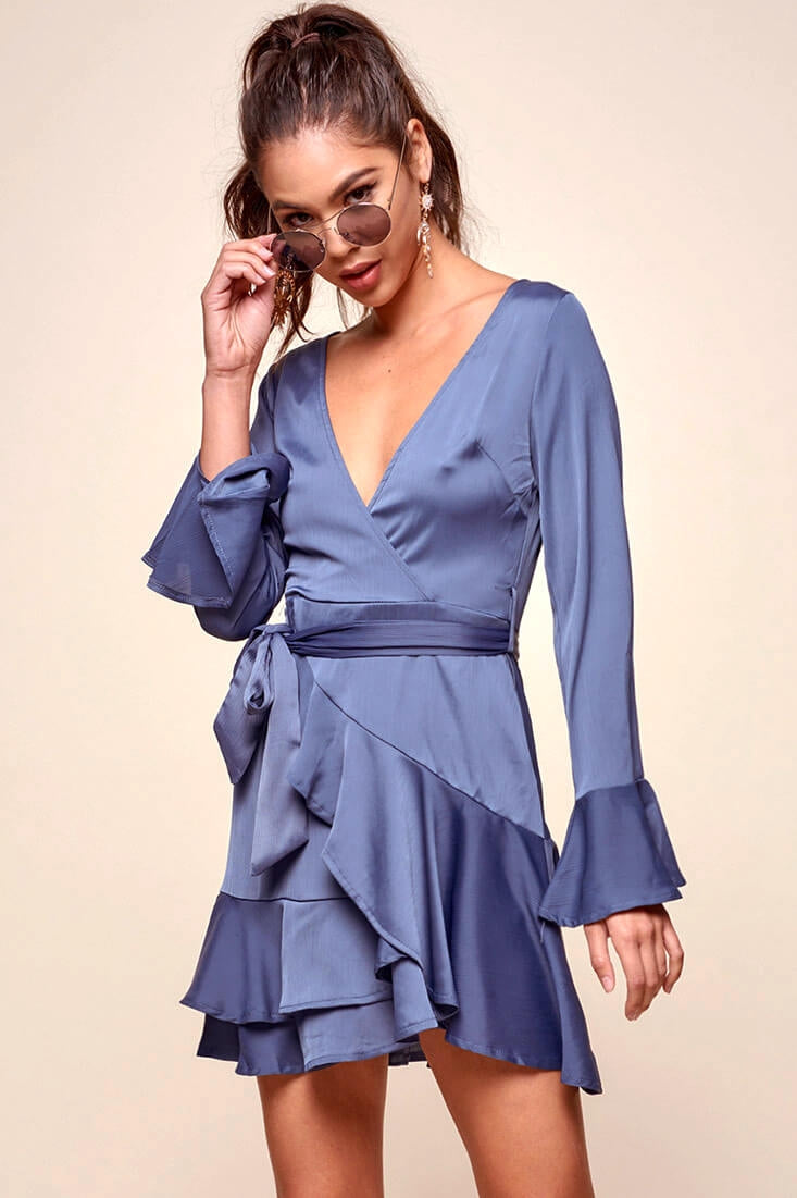 Shop the Khandi Peek-a-Boo Back Wrap Dress Midnight Blue | Selfie Leslie