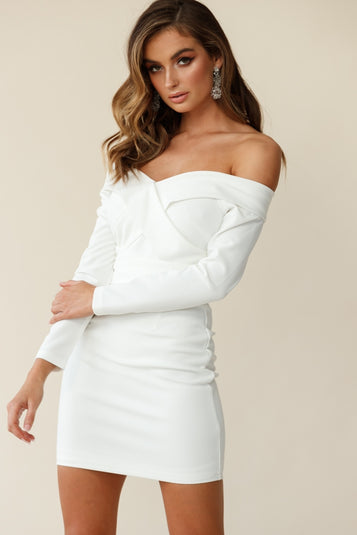 Shop the Irina Off-Shoulder Long Sleeve Wrap Dress White | Selfie Leslie