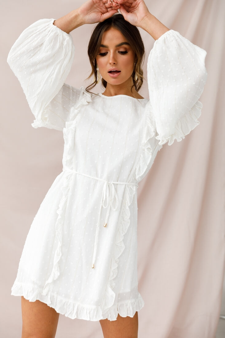 Shop the Maiden Long Sleeve Frill Dress White | Selfie Leslie