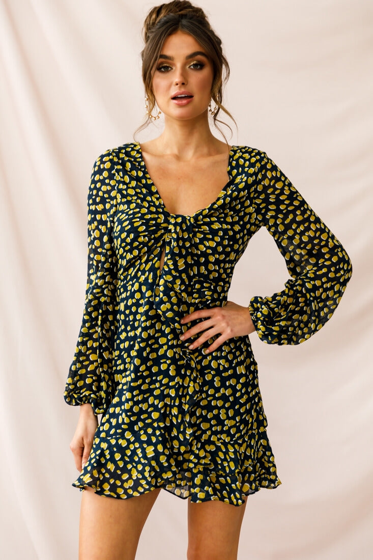 Shop the Carla Long Sleeve Bust Tie Dress Navy | Selfie Leslie