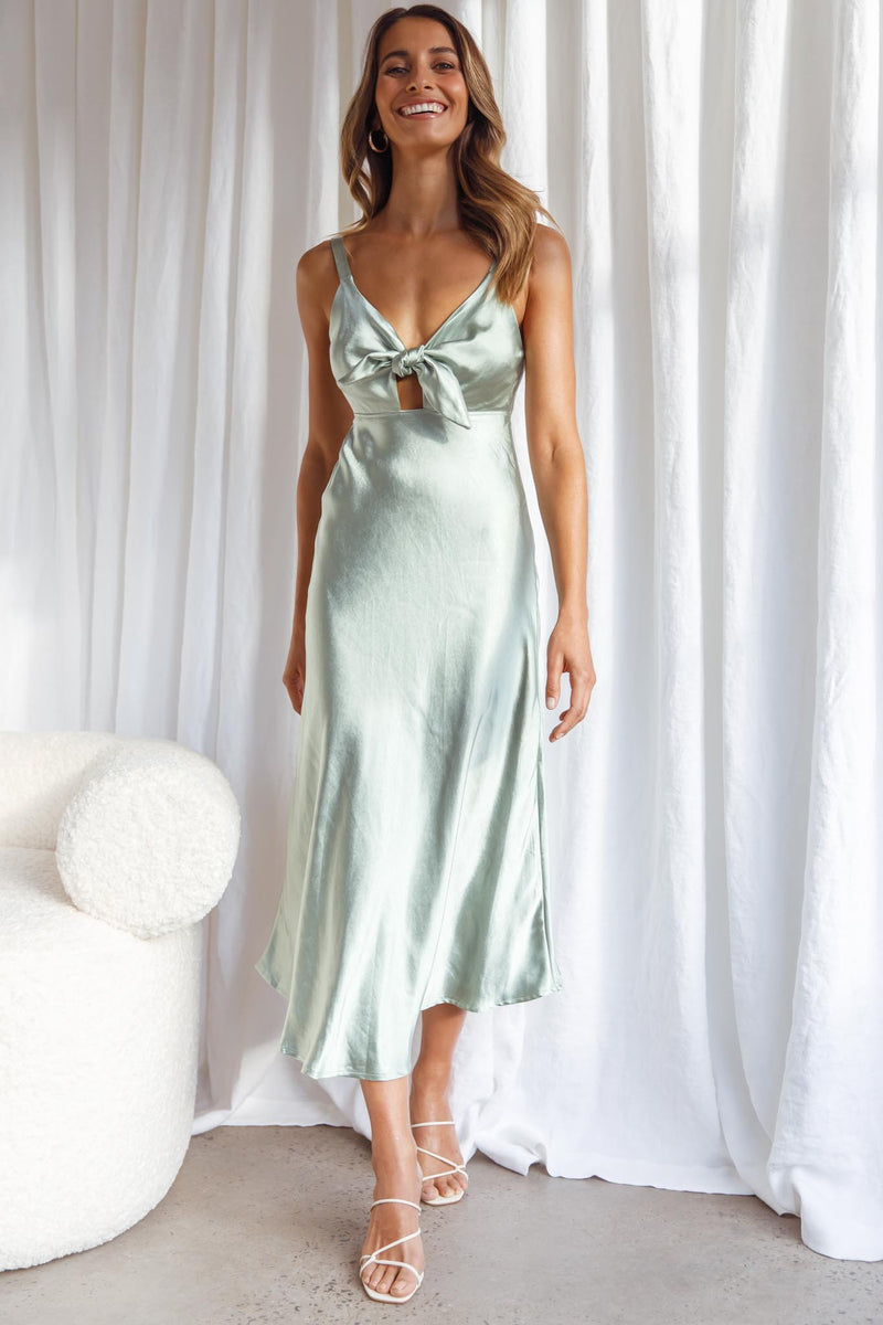 Shop the Perfect Day Satin Midi Dress Olive | Selfie Leslie