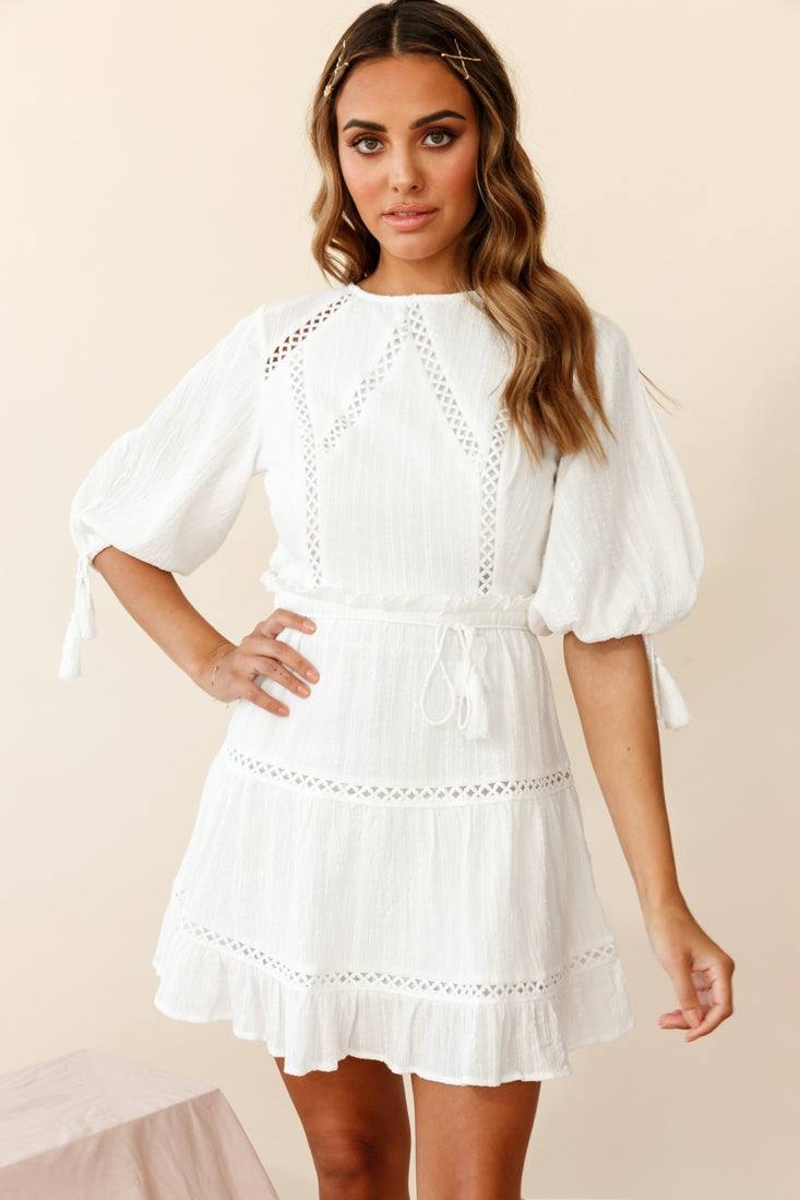 Shop the Antonia Half Puff Sleeve Crochet Detail Dress White | Selfie ...