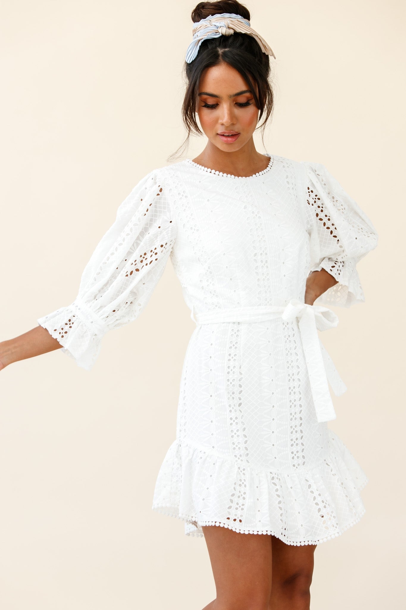 Shop the Sweet Sunshine Cut-Out Back Embroidery Dress White | Selfie Leslie