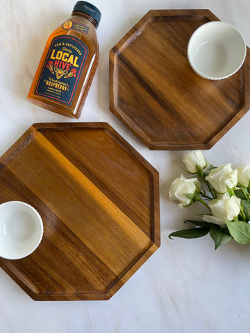 Octagon-shaped acacia charcuterie boards