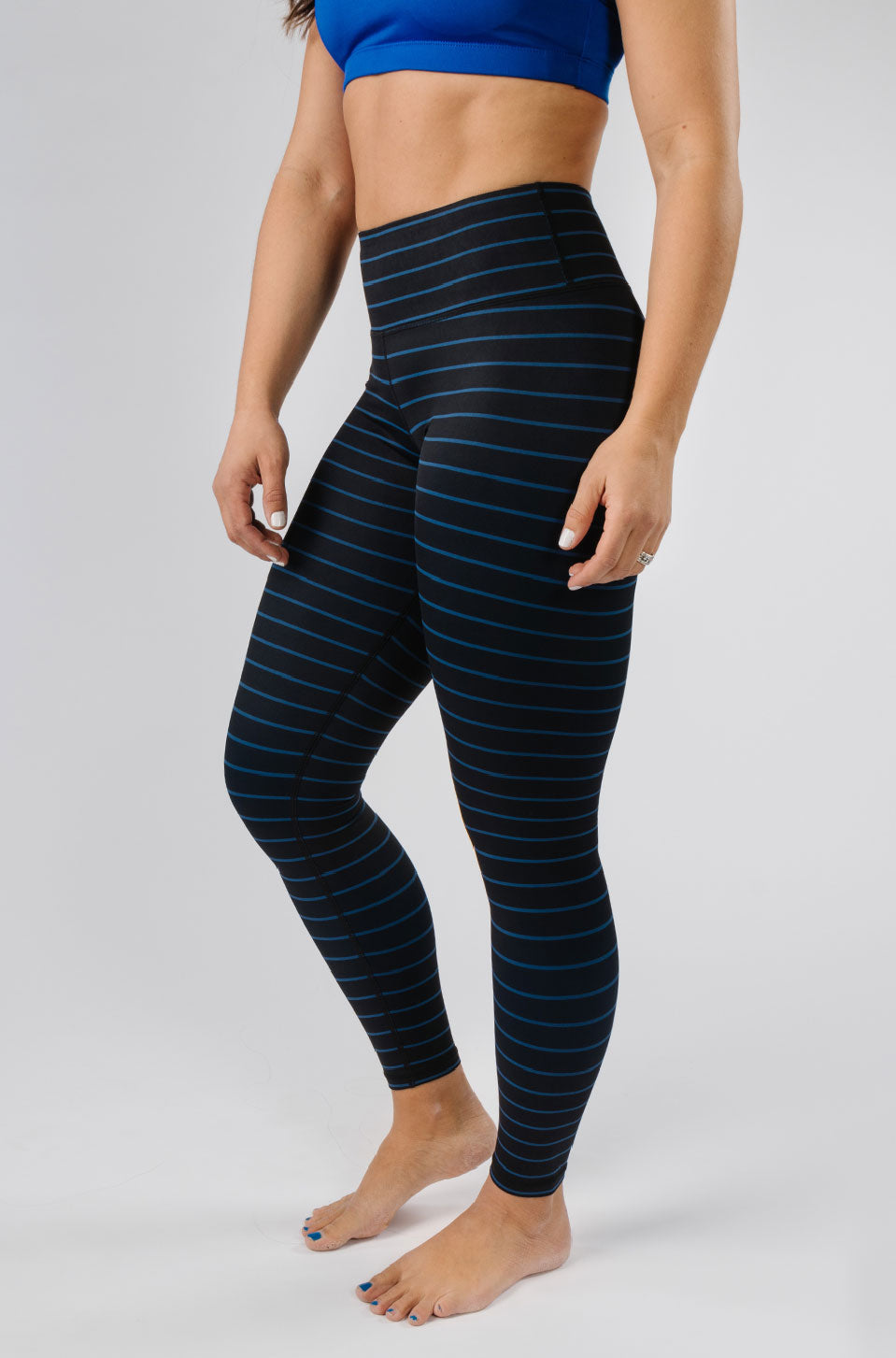 Image of Striped Capri & Legging in Black and Blue