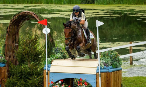 Pippa Funnell jumping cross-country at Blenheim horse trials