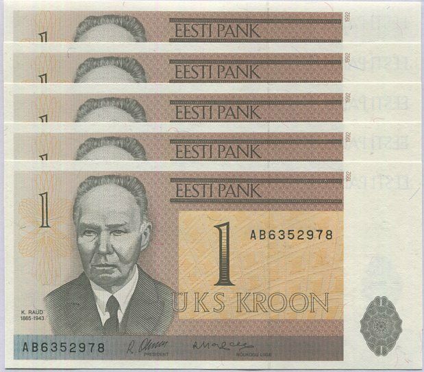 ESTONIA 5 KROONI 1992 P 71 UNC WITH FOLDER – Noteshobby