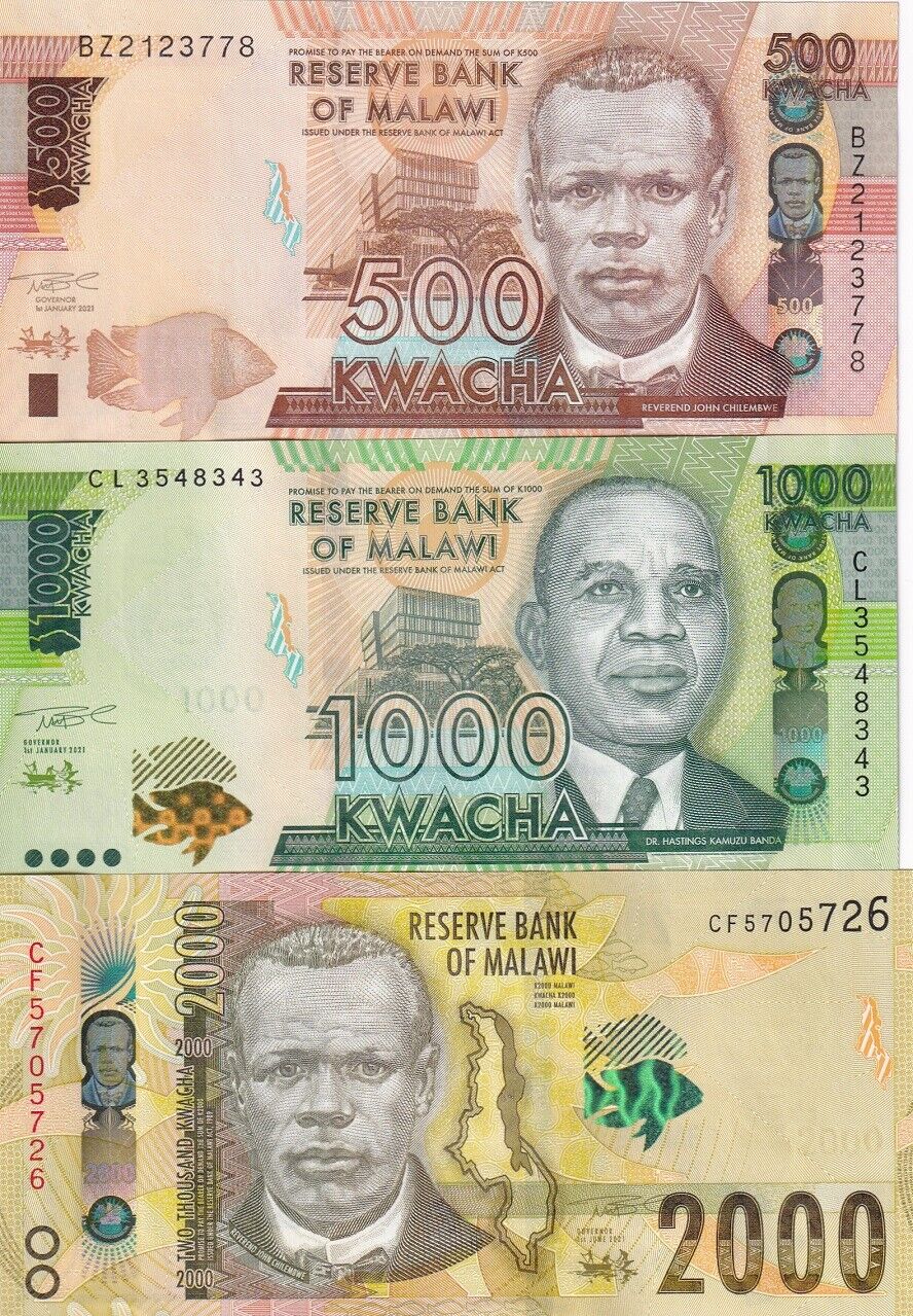 Malawi Set 8 UNC 20 50 100 200 500 1000 2000 5000 Kwacha 2014-2021