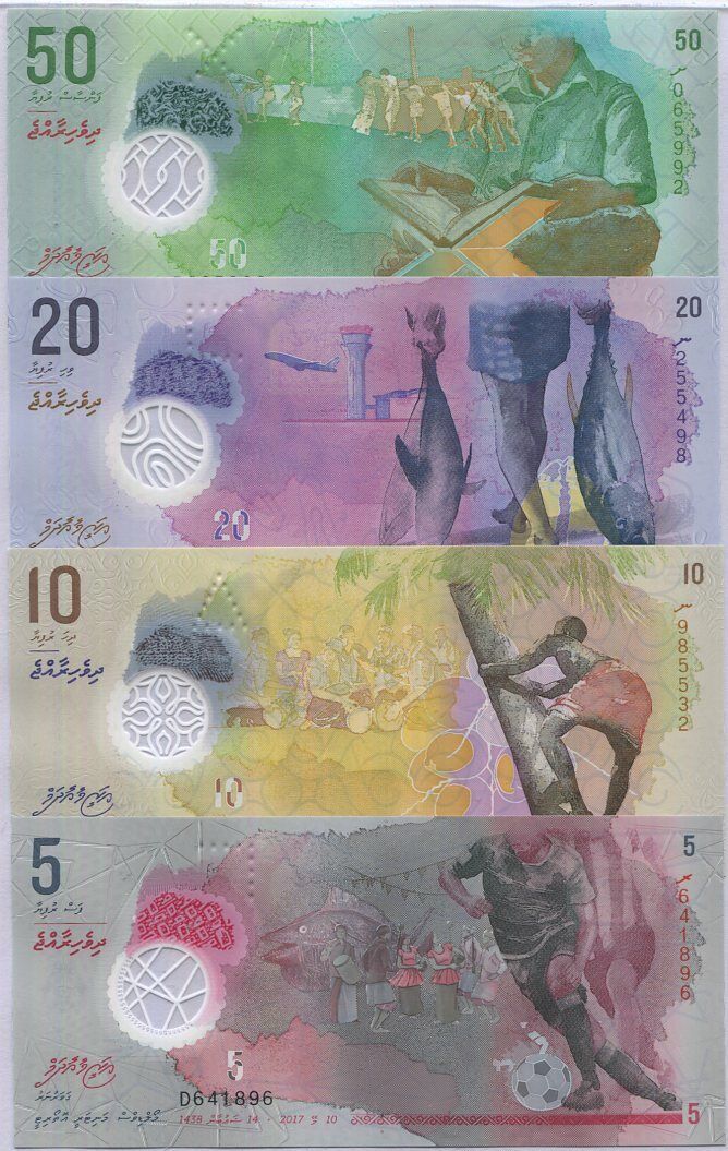 Maldives Set 7 UNC 5 10 20 50 100 500 1000 Rufiyaa 2015-2022