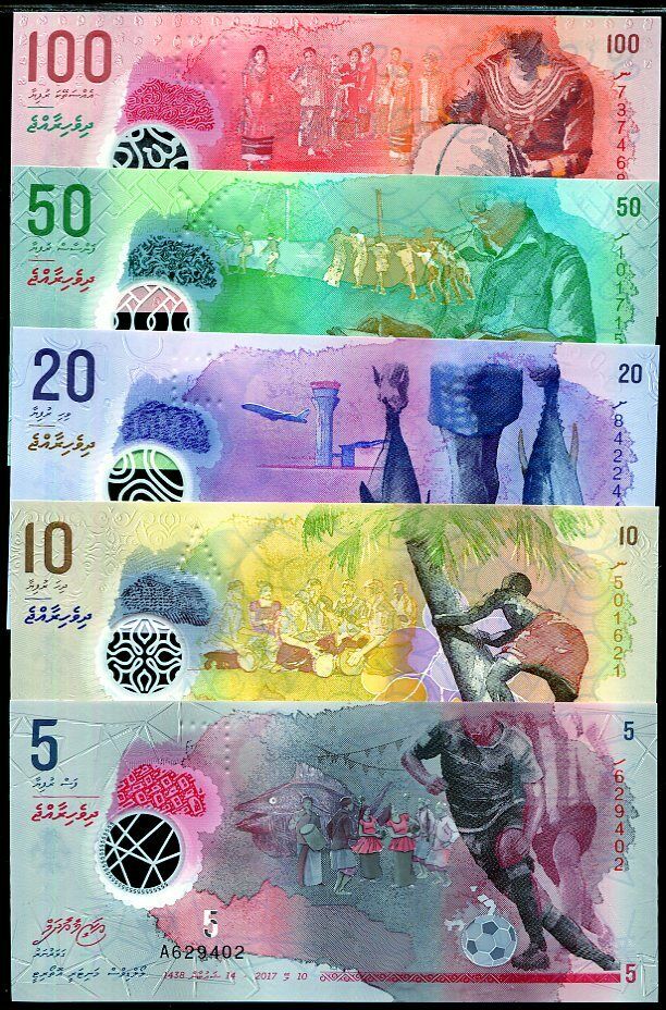 Maldives Set 7 UNC 5 10 20 50 100 500 1000 Rufiyaa 2015-2022