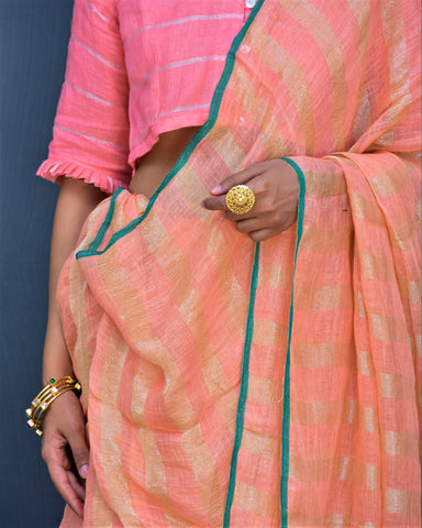 handwoven linen zari saree