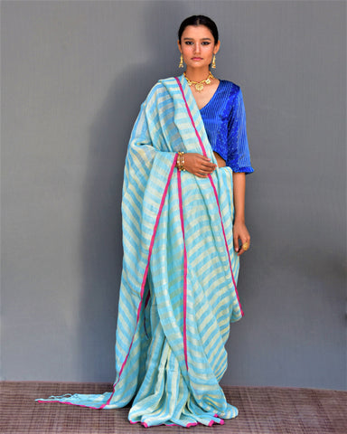 linen zari saree