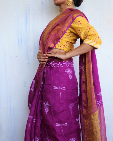 zari linen saree