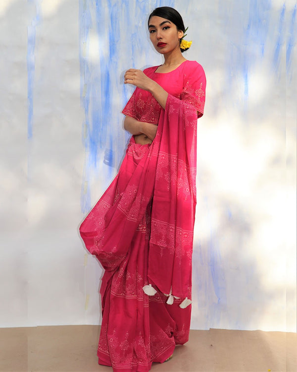 Handmade Indian Wedding Saree, Block Printed Cotton, Silk and Linen ...