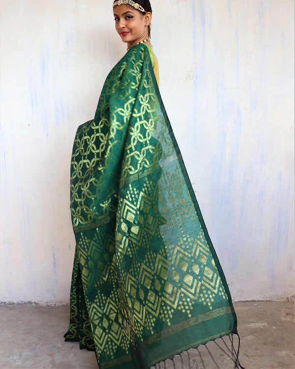 Chidiyaa.com | Blockprinted Handwoven Modal, Chanderi & Mulberry Silk Saree
