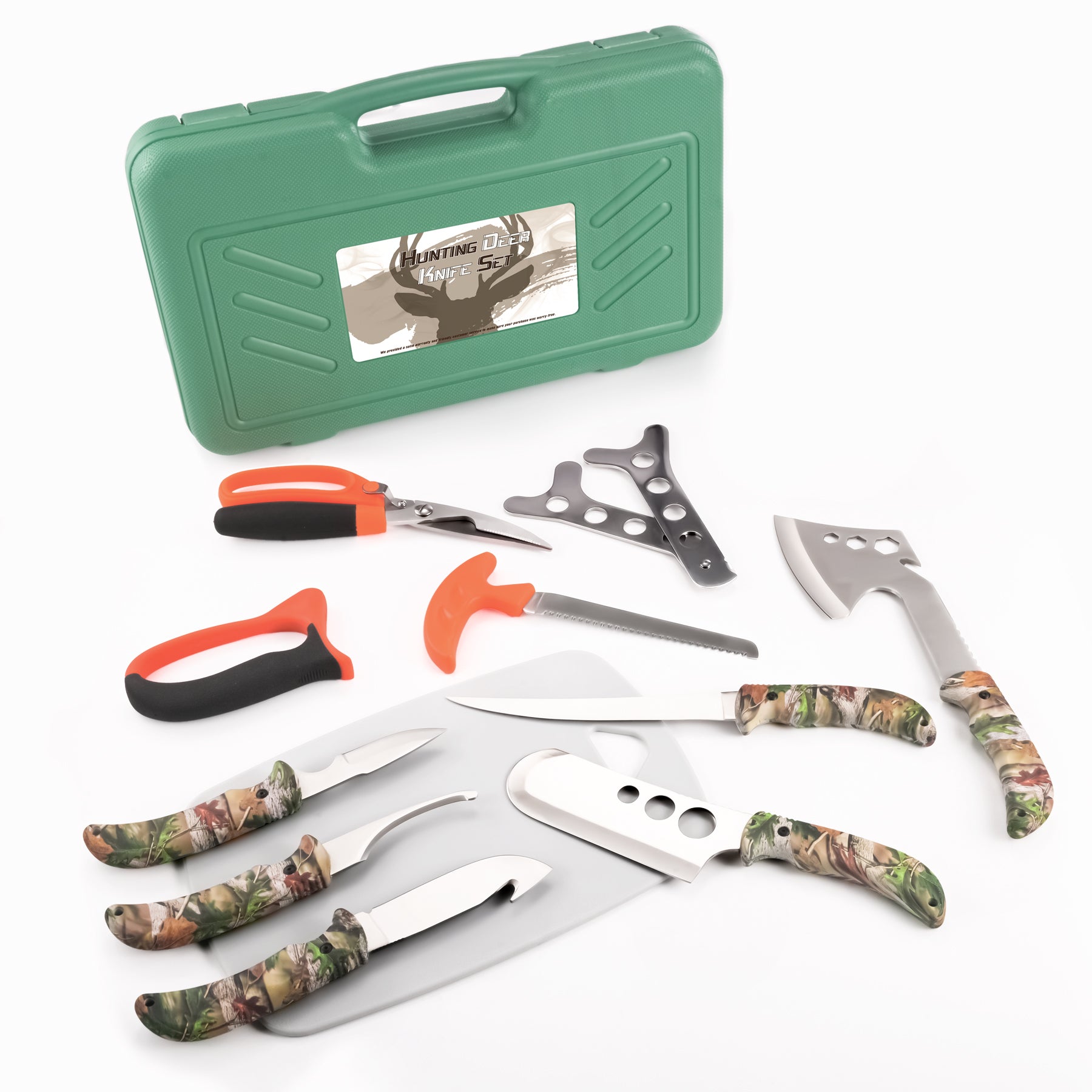 KNINE OUTDOORS Deer Knife Hunting Deer Knife Set Field Dressing Kit Khaki  Camo Portable Butcher Game Processor Set, 12 Pieces 