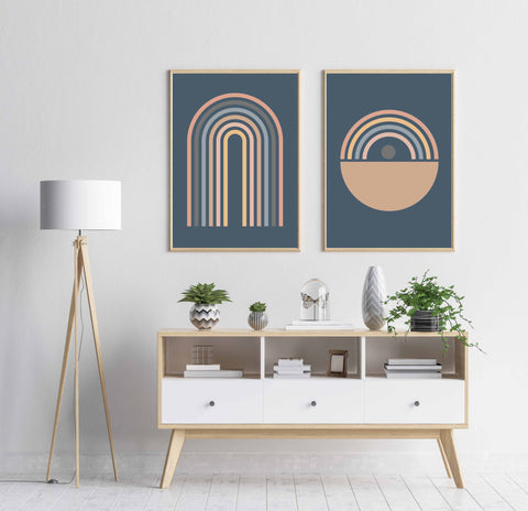 Abstract Art Prints - 2 Framed Abstract Prints with white furnishings