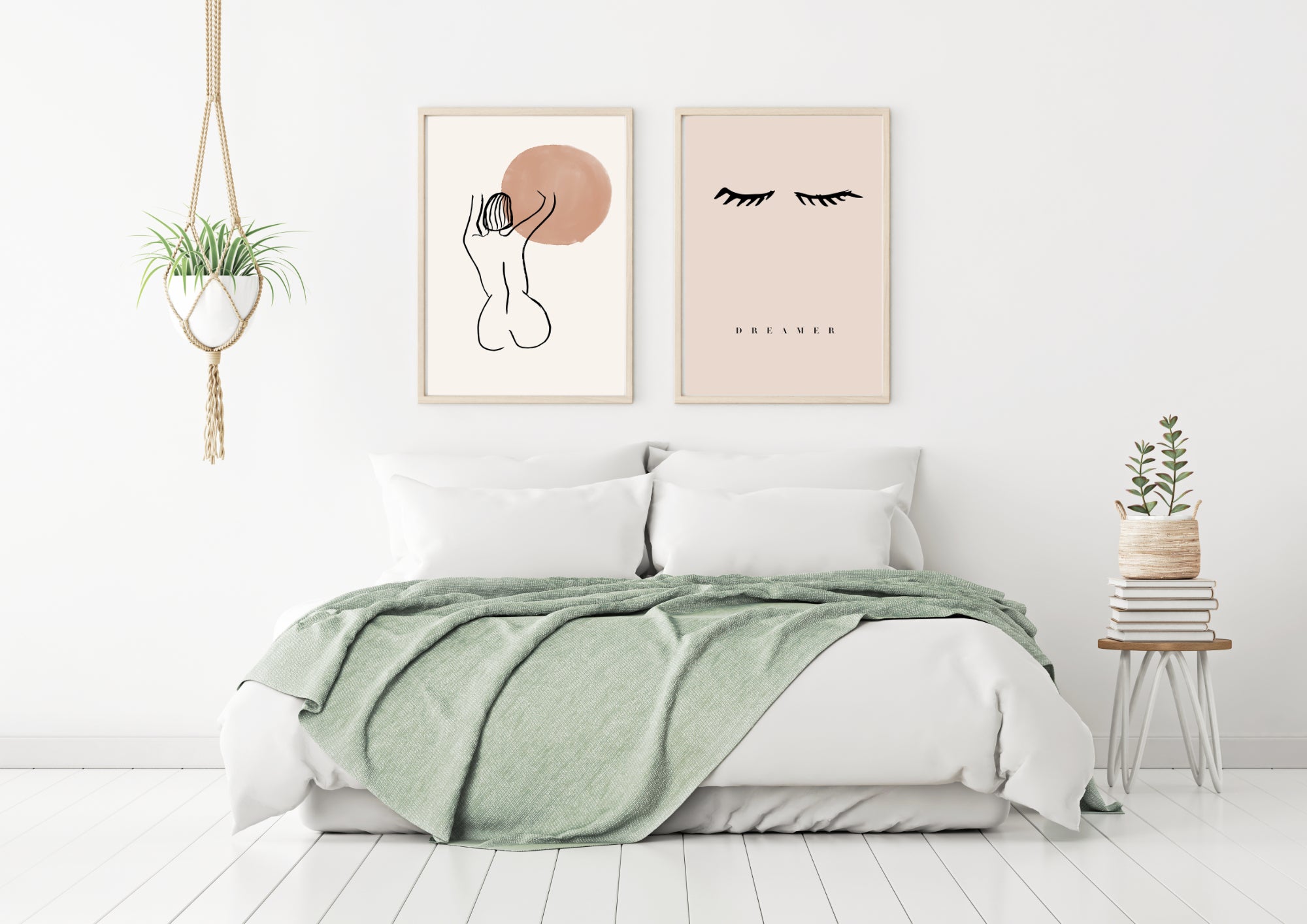 Art for interior designers - two art prints in a bedroom setting