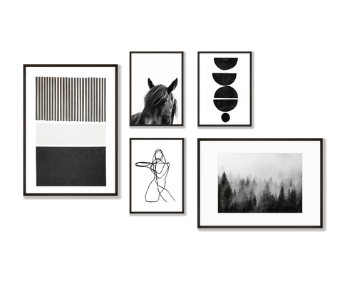 Monochrome Gallery Wall - a set of 5 black and white prints for hanging together in a gallery wall 