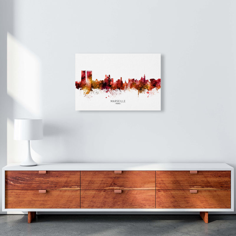 Marseille France Skyline Red City Name  by Michael Tompsett A2 Canvas