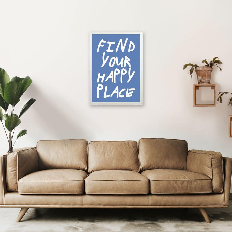 Find Your Happy Place Blue Art Print by Pixy Paper A2 Oak Frame