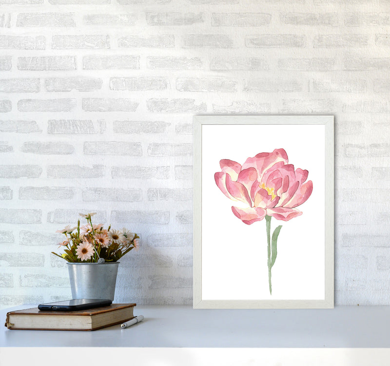 Pink Watercolour Flower Modern Print A3 Oak Frame