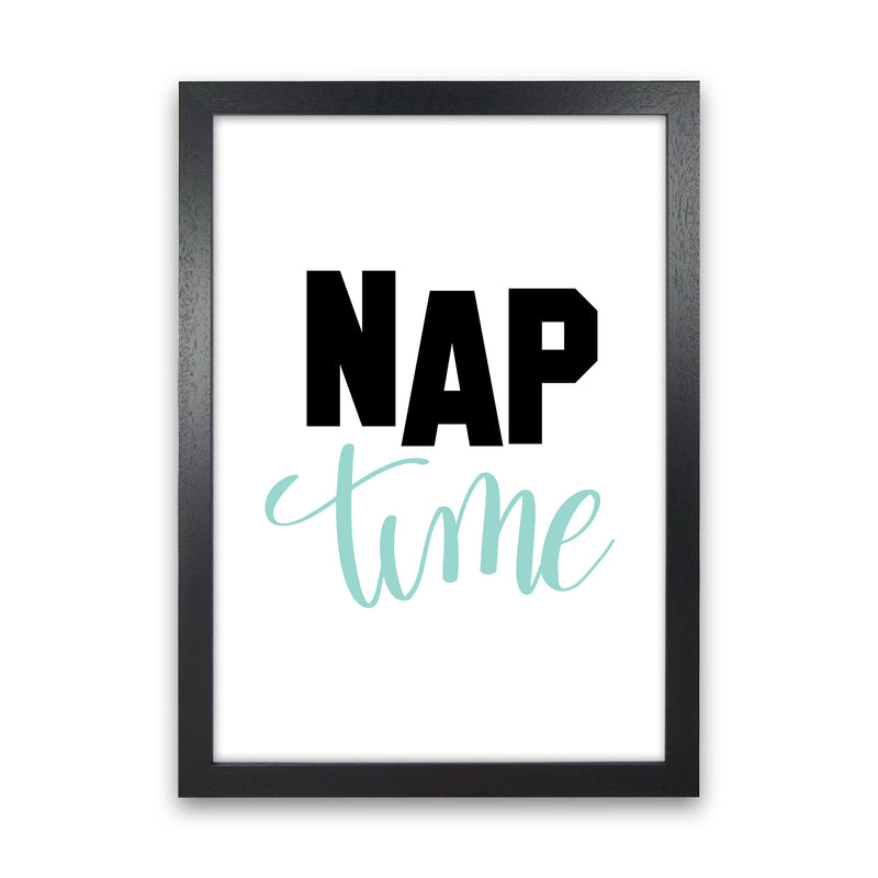 Nap Time Black And Mint Framed Typography Wall Art Print Black Grain