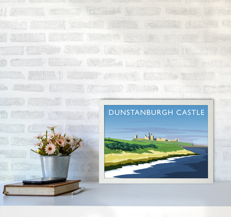 Dunstanburgh Castle Travel Art Print by Richard O'Neill A3 Oak Frame