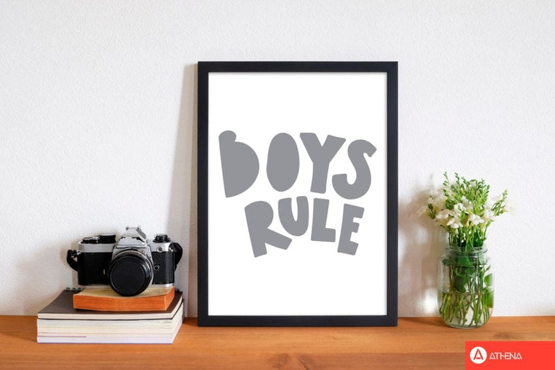 Boys rule grey modern fine art print, framed childrens nursey wall art poster