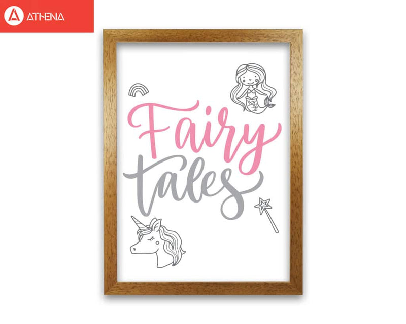 Fairy tales pink and grey modern fine art print, framed childrens nursey wall art poster