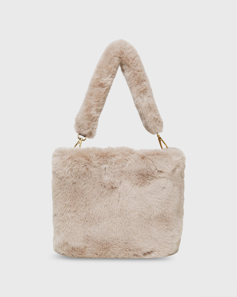 Beige Woven Furry Shoulder Bag
