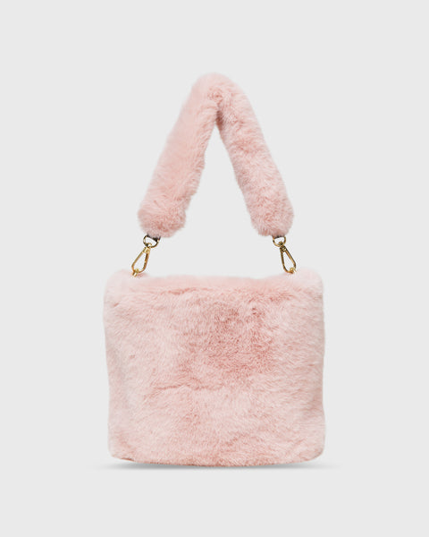 Beige Woven Furry Shoulder Bag