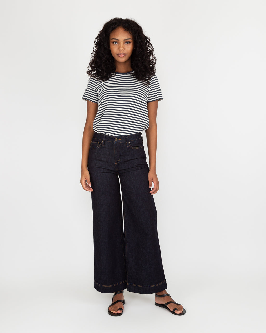 Wide-Leg Cropped 5-Pocket Jean in Black Stretch Denim | Shop Ann Mashburn