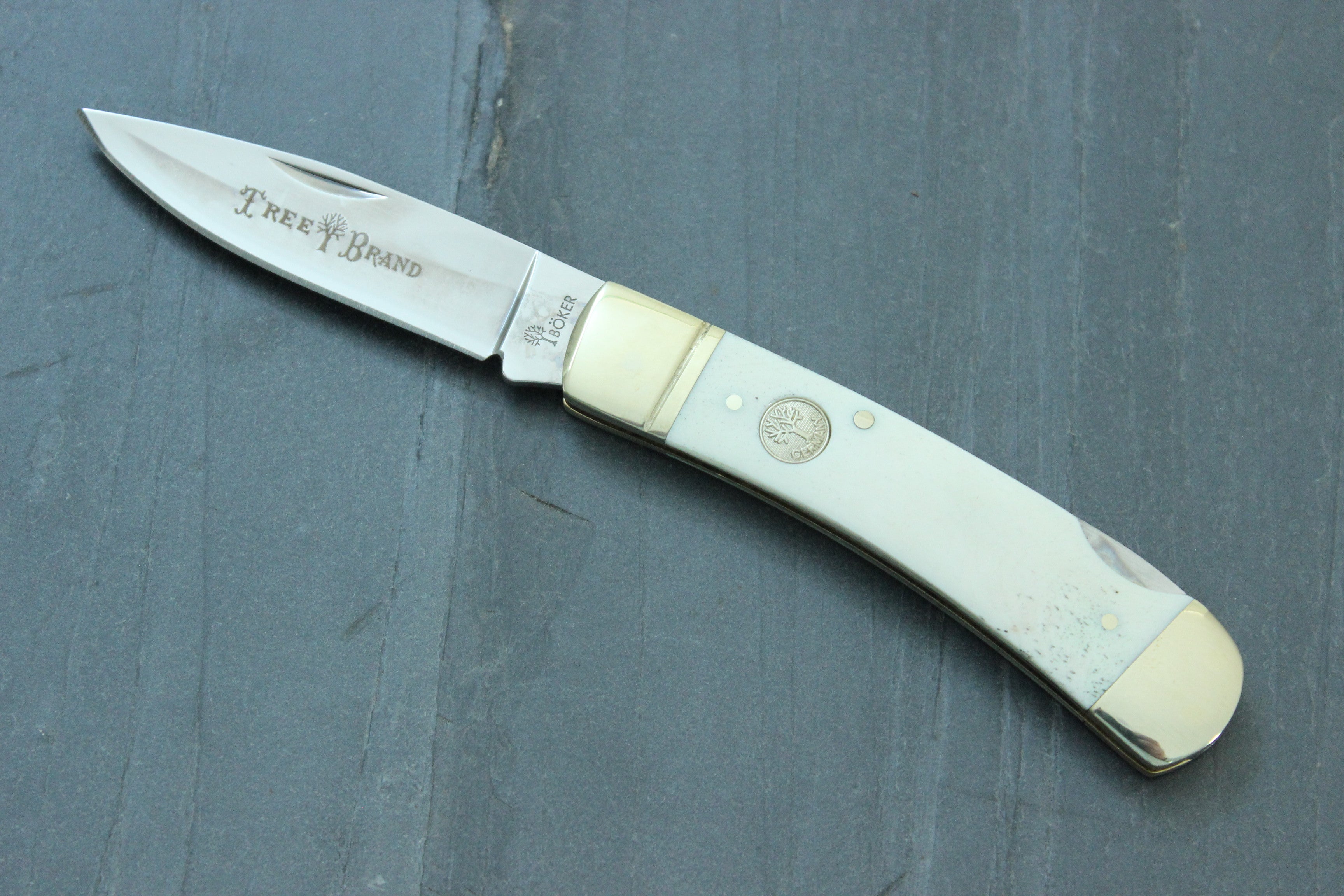 Boker Gentleman's Lockback Folding Knife White Smooth Bone Handle D2 Plain  Edge Satin Finish 110813