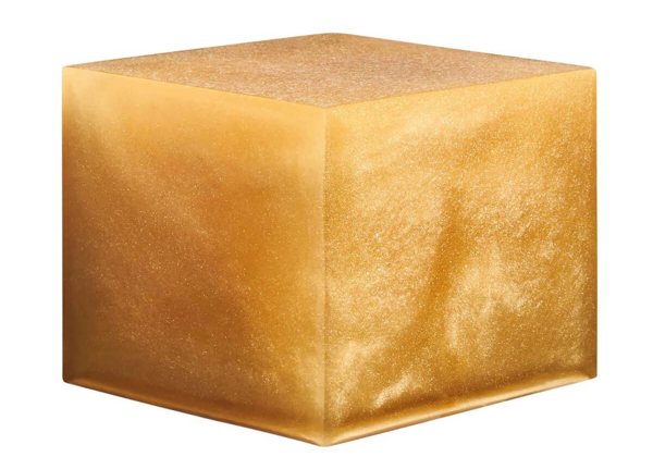 A resin cube pigmented with Gold Diamond Pigment by Pigmently