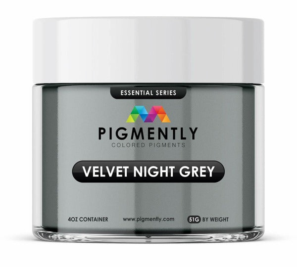 A sealed container of Velvet Night Grey Metallic Mica Powder by Pigmently
