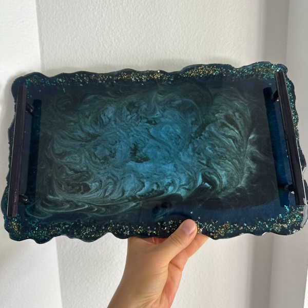 An epoxy resin tray made with Pigmently Mica Powders