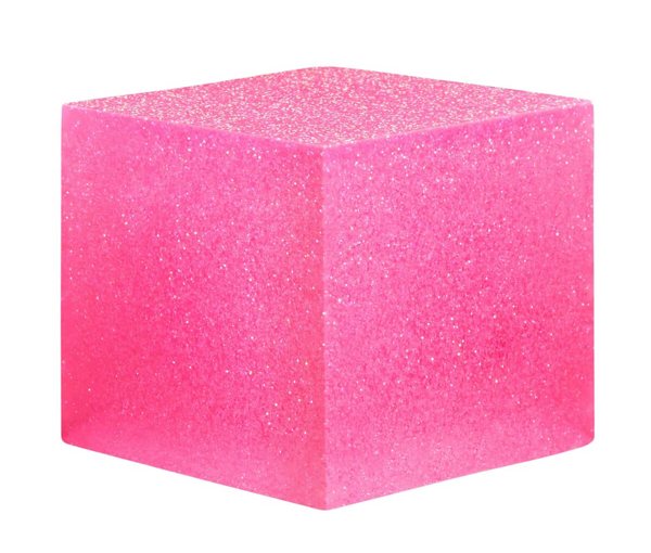 A sample resin cube infused with Pigmently's Pink Glitter Mica Powder.